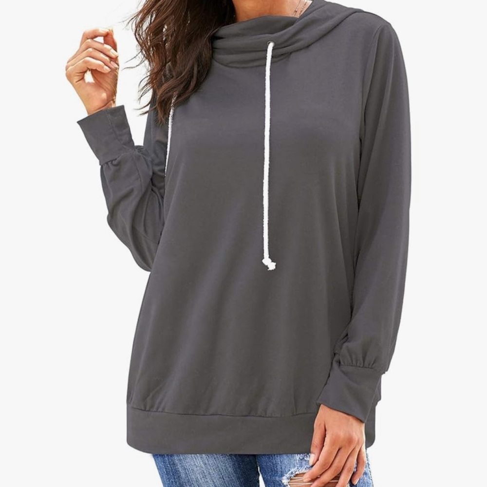 🐺Womens Casual Long Sleeve Cowl Neck Drawstring Pullover Sweatshirt